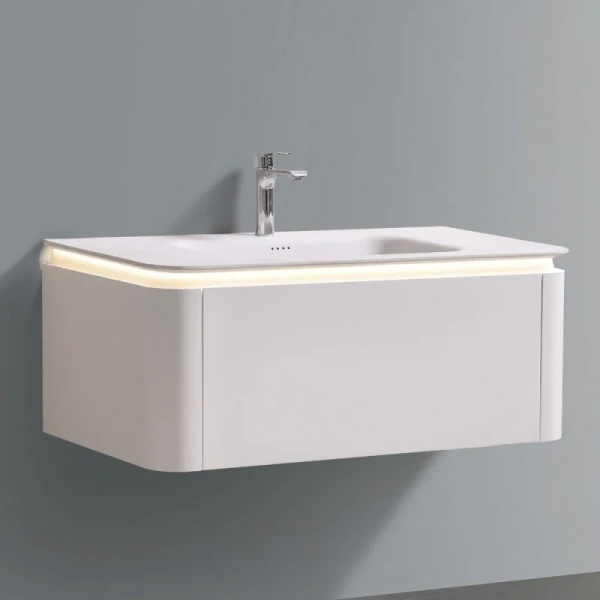 Тумба с раковиной подвесная Black&White Universe 100 см Milk white 9251000 (детальная фотография), современная, hi-tech