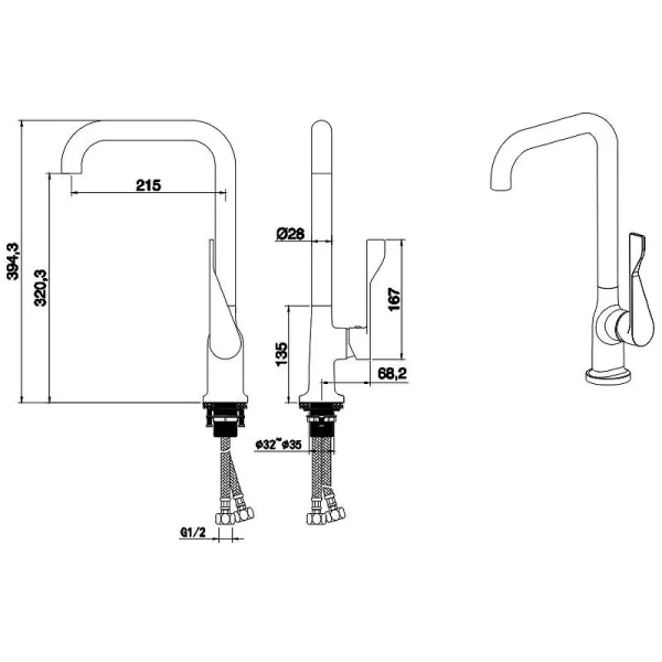 Смеситель для кухни Акватек Вега черный AQ1083MB (детальная фотография), для кухни