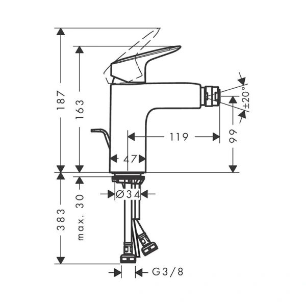 Смеситель для биде Hansgrohe Logis черный матовый 71200670 (детальная фотография), для биде