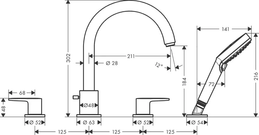 Смеситель для ванны Hansgrohe Vernis Blend 71456 латунь (детальная фотография), для ванны