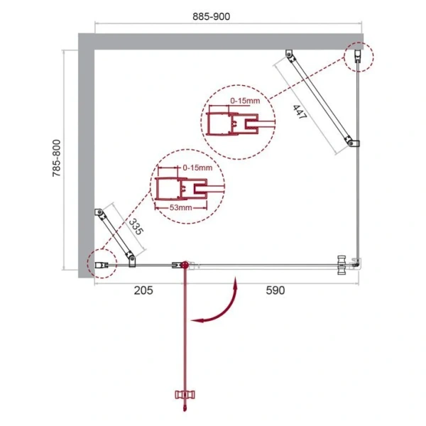 Душевой уголок BelBagno Etna 80х90 см с прозрачным стеклом ETNA-AH-12-90/80-C-Cr (детальная фотография), прямоугольные