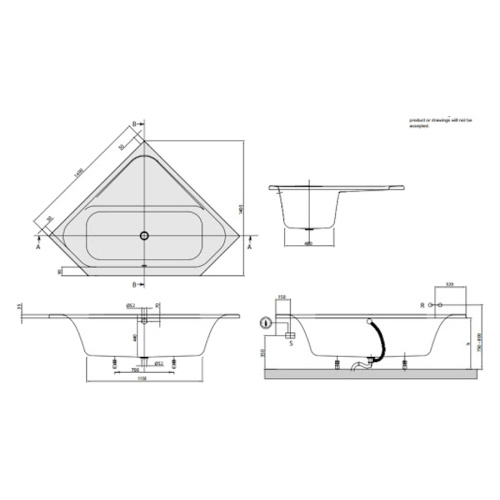 Ванна акриловая Villeroy & Boch Loop & Friends 140х140 см белая Alpine White UBA140LFS3V-01 (детальная фотография), современныe, hi-tech