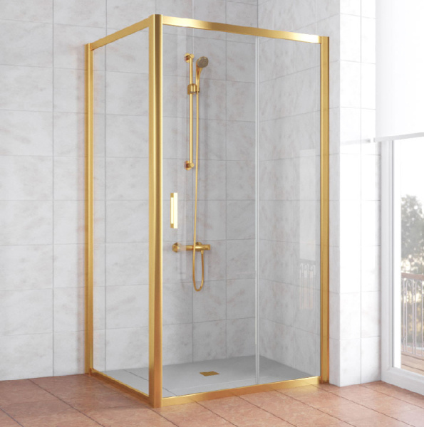 Душевой уголок профиль золотой стекло прозрачное Vegas-glass ZP+ZPV 105*100 09 01 (детальная фотография)