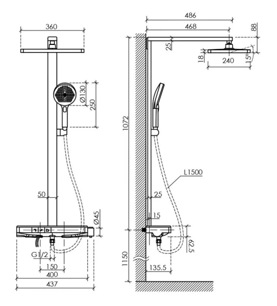 Душевая стойка Sancos Vos хром SC6100CH (детальная фотография), современные, hi-tech