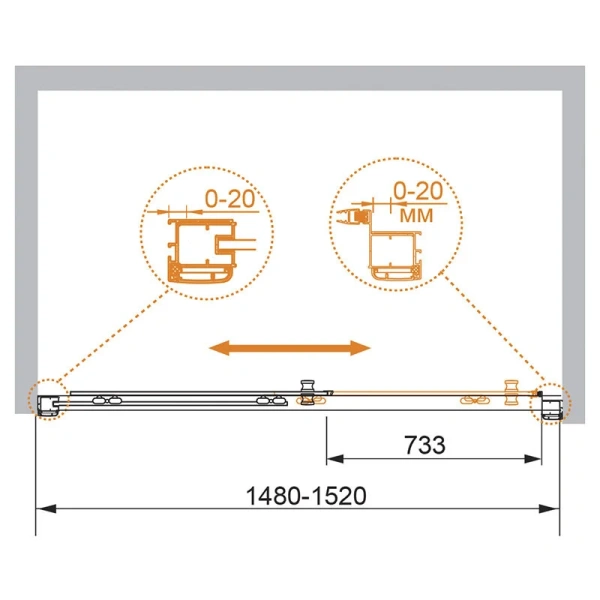 Душевая дверь в нишу Cezares Anima 150 см с прозрачным стеклом ANIMA-W-BF-1-150-C-Cr (детальная фотография), современные, hi-tech