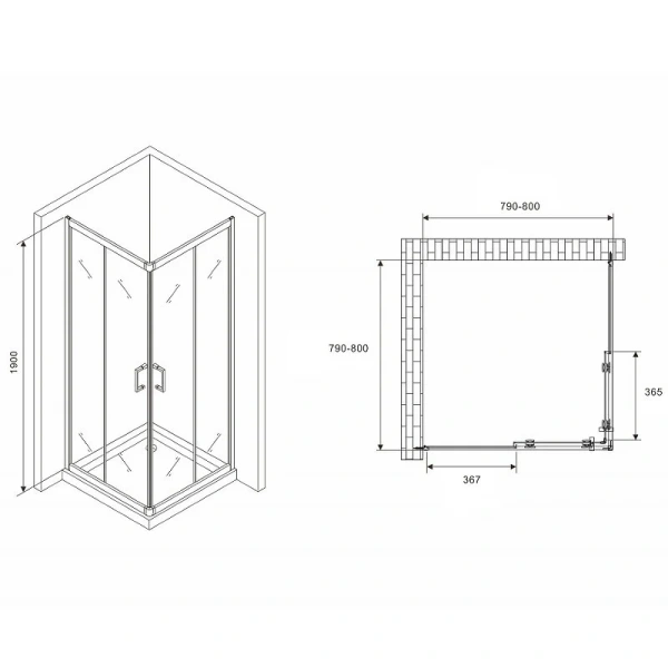 Душевой уголок Abber Schwarzer Diamant 80x80 см профиль хром AG020805 (детальная фотография), квадратные