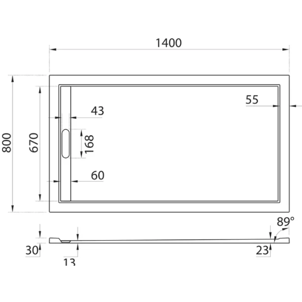 Душевой поддон Cezares Tray 140х80 см из искусственного мрамора TRAY-AS-AH-140/80-30-W (детальная фотография), низкие до 15 см