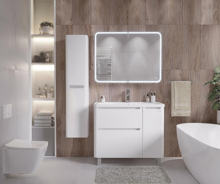 Зеркальный шкаф с подсветкой Grossman Адель 100 см белый 2010004 (детальная фотография), современные, hi-tech