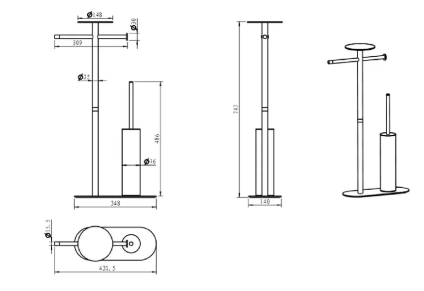Стойка для ванной Boheme Venturo золото 10953-G (детальная фотография), современные, hi-tech