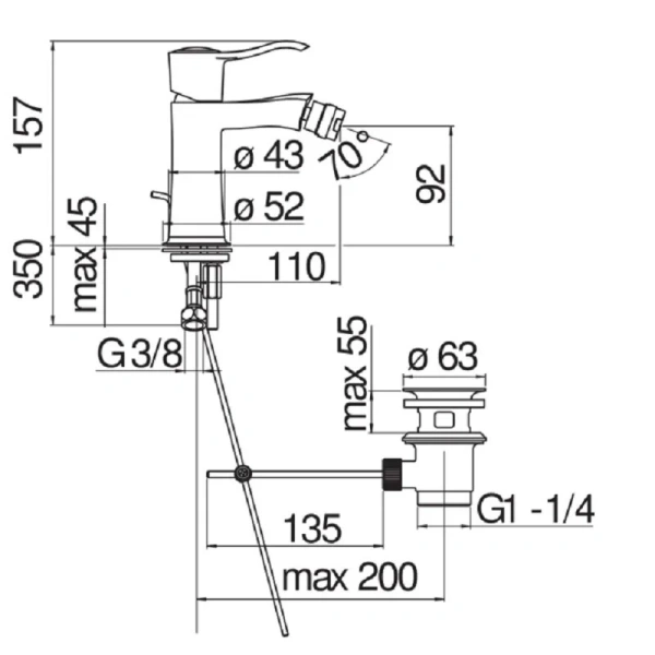 Смеситель для биде Nobili Sofi SI98119/1 однорычажный (детальная фотография), для биде