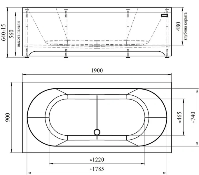 Ванна акриловая Радомир Вальс 1-01-0-0-1-194, 190 x 90 см, рама-подставка, белая (детальная фотография), акриловые