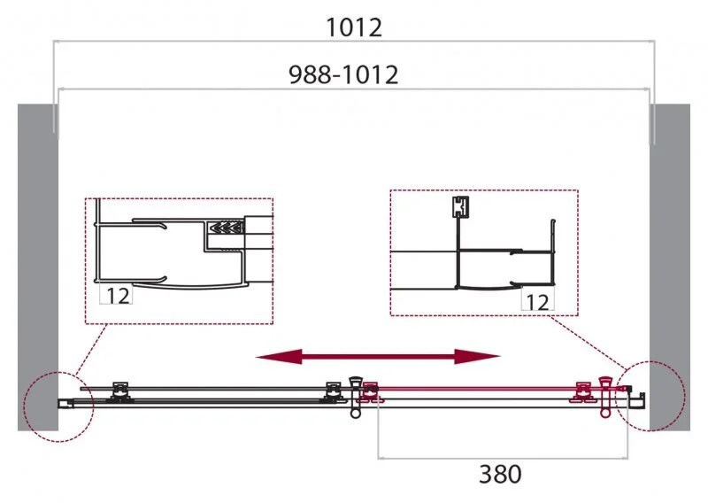 Душевая дверь в нишу BelBagno Uno-195 100 см стекло прозрачное UNO-195-BF-1-100-C-Cr (детальная фотография), современные, hi-tech