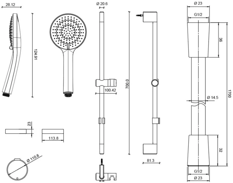 Душевой гарнитур Jacob Delafon Elite E32910-CP 3 режима (детальная фотография), душевые гарнитуры