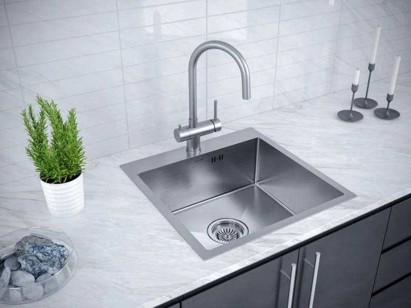 Мойка для кухни Paulmark Brim PM215951 59 см из нержавеющей стали (детальная фотография), прямоугольной формы