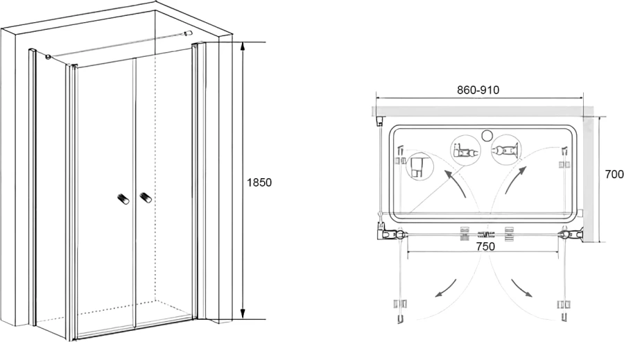 Душевой уголок RGW Passage RGW PA-47 90х70 04084797-011 (детальная фотография), 90х70