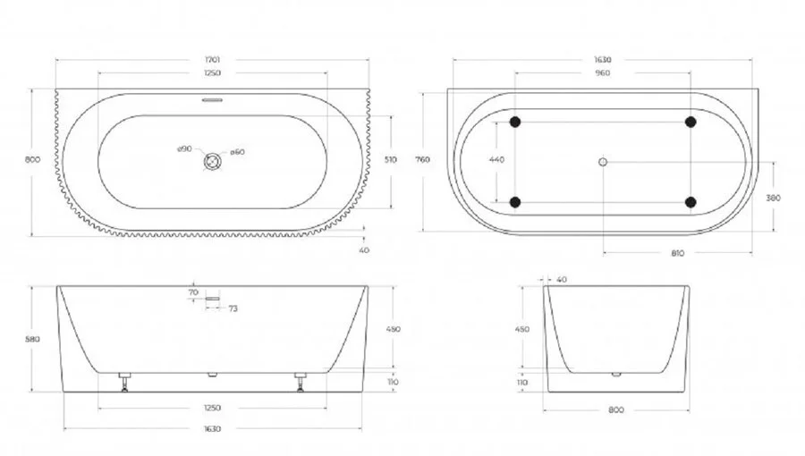 Ванна акриловая BelBagno 170x80 см пристенная белая BB713-1700-800 (детальная фотография), акриловые