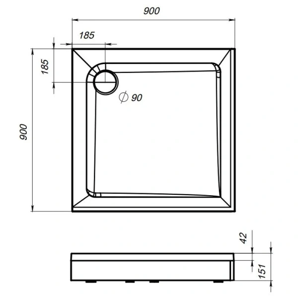 Душевой поддон Am.Pm Gem 90х90 см на регулируемых ножках W90T-403-090W (детальная фотография), недорогие