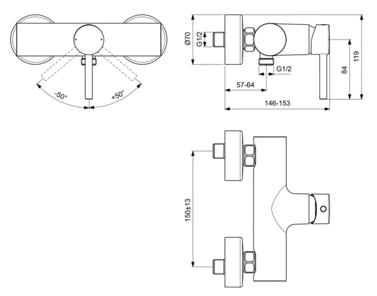 Смеситель для душа Ideal Standard Ceraline матовый белый/хром BC200U5 (детальная фотография), для душа