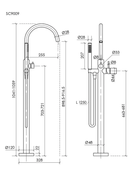 Смеситель для ванны Sancos Etna черный матовый SC9009MB (детальная фотография), для ванны