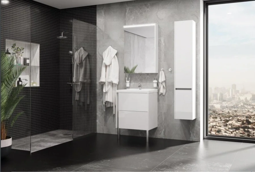 Зеркальный шкаф с подсветкой Акватон Стоун 60 см грецкий орех 1A231502SXC80 (детальная фотография), современные, hi-tech