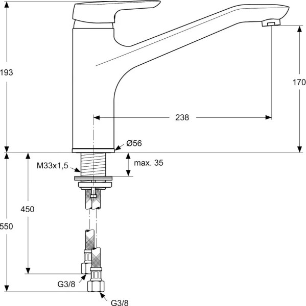 Смеситель для кухни Ideal Standard Ceramix Blue однорычажный B9495AA (детальная фотография), современные, hi-tech