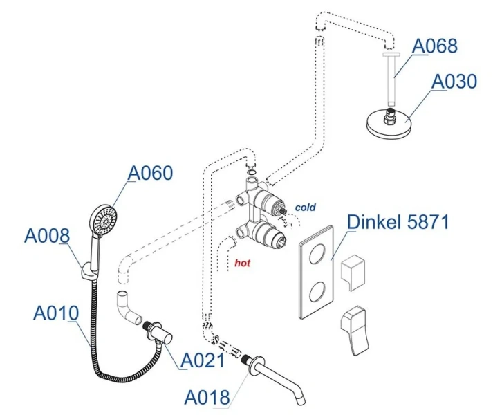 Душевой комплект WasserKRAFT Dinkel хром A175868 (детальная фотография), душевые комплекты, наборы