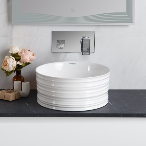 Раковина накладная BelBagno 41 см керамическая, белая BB1420 (детальная фотография), в форме чаши, круглой формы