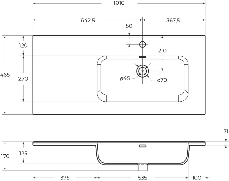Раковина мебельная BelBagno 100 см чаша справа BB1000ETL-R (детальная фотография) index_1