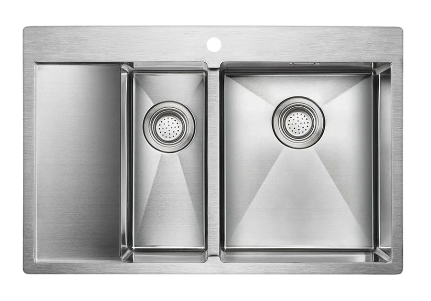 Мойка для кухни Paulmark Union 78 см нержавеющая сталь левая PM537851-BSL (детальная фотография), матовая нержавейка