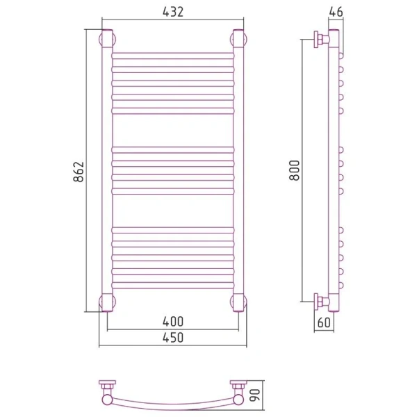 Полотенцесушитель водяной Сунержа Богема+ 40х80 см шампань 020-0221-8040 (детальная фотография), современные, hi-tech