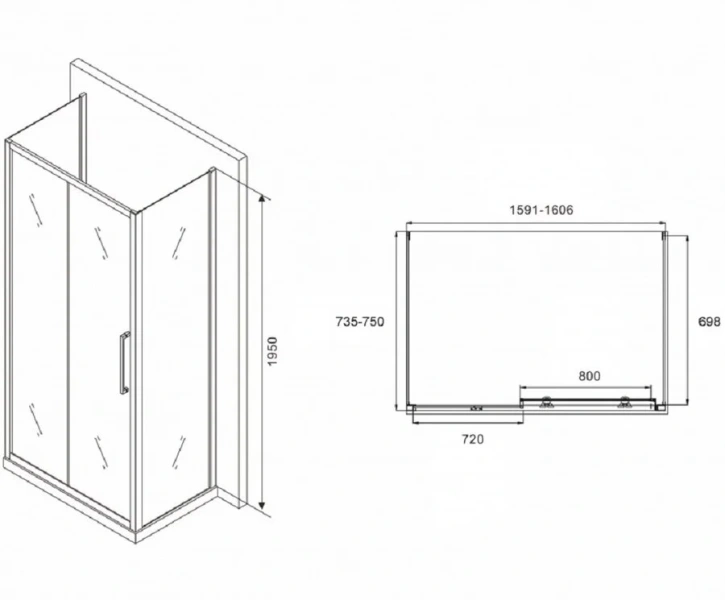 Душевой уголок Abber Schwarzer Diamant 160х75 см профиль черный, стекло прозрачное AG30160BH-S75B-S75B (детальная фотография), прямоугольные