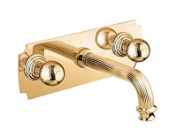 Смеситель для раковины Cezares Olimp золото 24 карат, ручки круглые