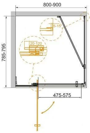 Душевой уголок Cezares Slider 90х90 см стекло прозрачное профиль хром SLIDER-AH-1-90-80/90-C-Cr (детальная фотография), прямоугольные, квадратные