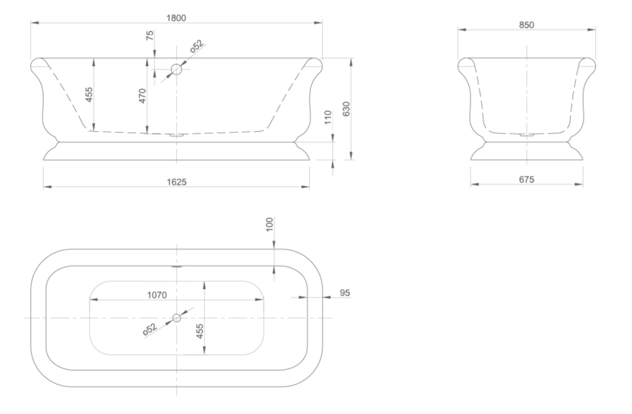 Ванна акриловая Knief Retro 0100-090-06 180 х 85 см с акриловым плинтусом, слив в цвете хром (детальная фотография), современныe, hi-tech