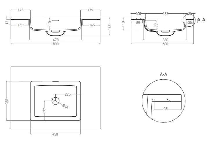 Раковина Salini Onda 80 см покраска по RAL полностью 1402201MF (детальная фотография), современные, hi-tech