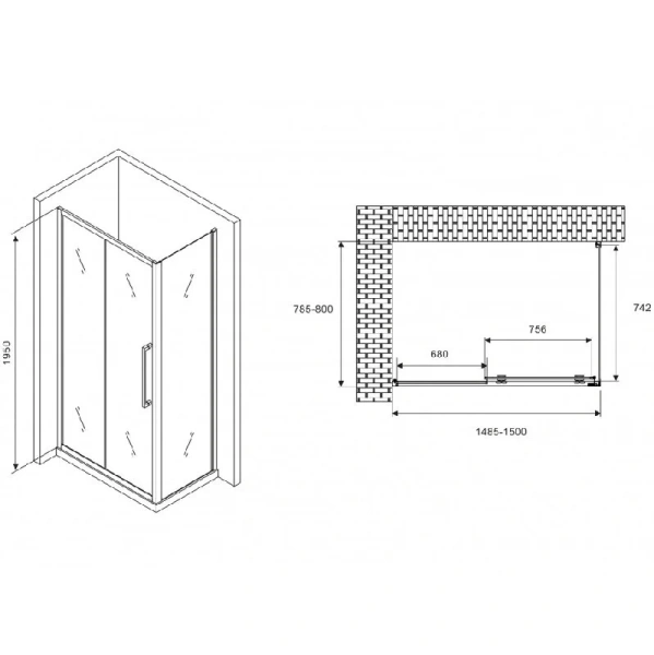 Душевой уголок Abber Schwarzer Diamant 150x80 см профиль хром AG30150H-S80 (детальная фотография), прямоугольные