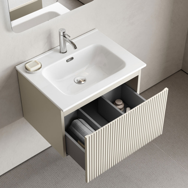 Тумба под раковину подвесная Sancos Snob R 1.0 60 см beige soft SNR1.060CE (детальная фотография), современная, hi-tech