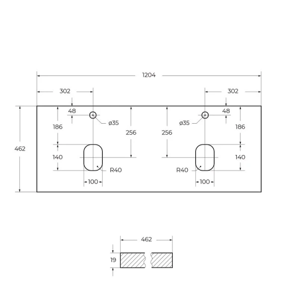 Столешница BelBagno 120 см с двумя отверстиями bianco lucido EK-120-2-BL (детальная фотография), в наличии