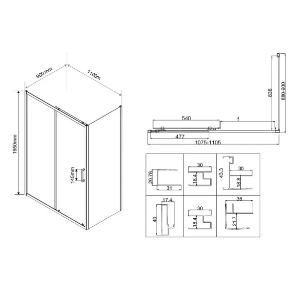 Душевой уголок Vincea City 110х90 см черный стекло прозрачное VSR-5CT9011CLB (детальная фотография), прямоугольные