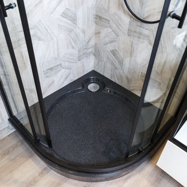 Душевой уголок Cezares Eco 90x90 см стекло прозрачное профиль черный ECO-O-R-2-90-C-NERO (детальная фотография), недорогие, стеклянные, угловые, без поддона