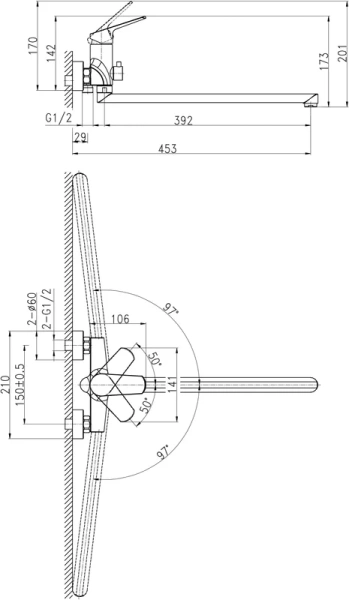 Смеситель для ванны Cersanit Flavis с длинным изливом 64093 (детальная фотография), для ванны index_1