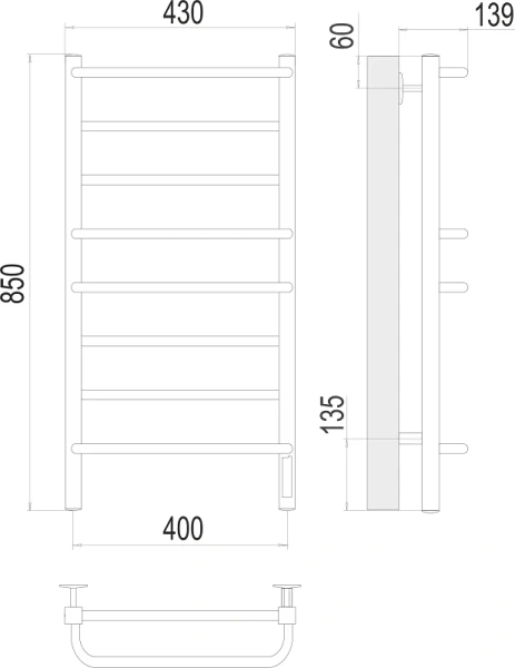 Полотенцесушитель электрический Terminus Евромикс квадро П8 40х85 см quick touch 4670078531247 (детальная фотография), современные, hi-tech
