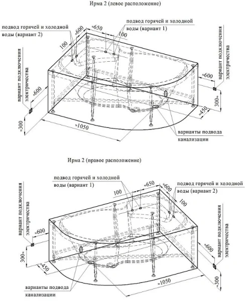 Гидромассажная ванна Радомир Ирма 2-81-2-1-0-216/2-81-2-2-0-216, 149 x 96.5 см, L/R, рама-подставка, фронтальная панель, полотенцедержатель, слив-перелив, гидромассаж Терапия хром КУ 200, белая (детальная фотография), асимметричные