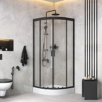 Душевой уголок Am.Pm Gem 80x80 см черный с душевой стойкой