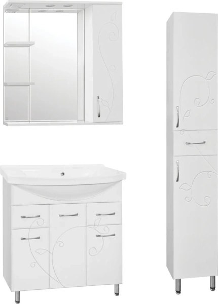 Зеркальный шкаф с подсветкой Style Line Панда 80 см белый ЛС-00000080 (детальная фотография), навесные