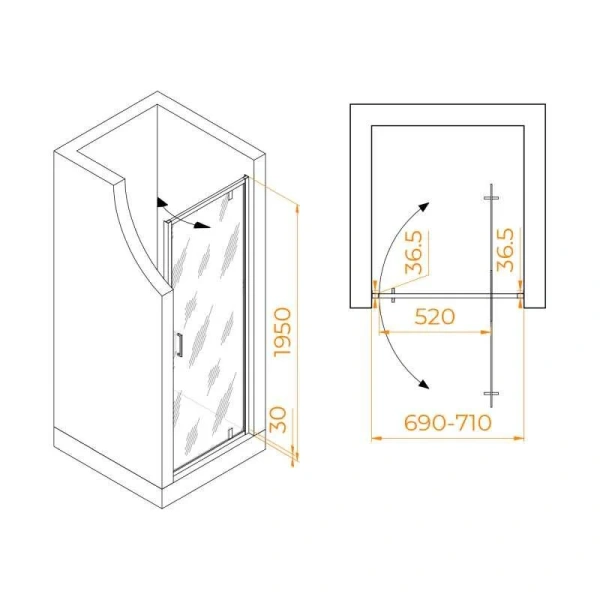 Душевая дверь в нишу RGW Leipzig LE-102 70 см профиль черный стекло прозрачное 711210207-14 (детальная фотография), современные, hi-tech