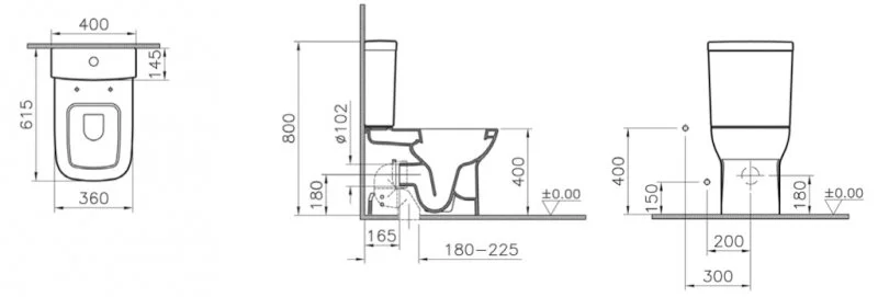 Унитаз напольный Vitra S20 9800B003-7204 61,5 см (детальная фотография), с бачком