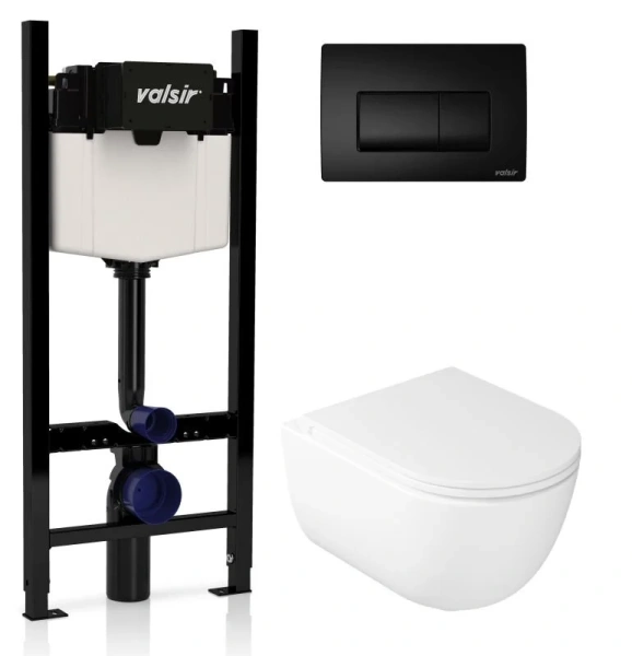 Унитаз с инсталляцией Valsir Dream с черной матовой клавишей KIT VSBM 7334 Slim P1 (детальная фотография)