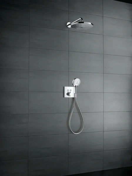 Верхний душ Hansgrohe Raindance Select 26466 с держателем (детальная фотография), хром, белые
