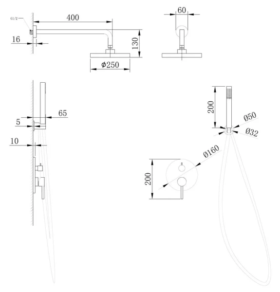 Душевой комплект Abber Emotion AF8818 скрытого монтажа (детальная фотография), душевые комплекты, наборы